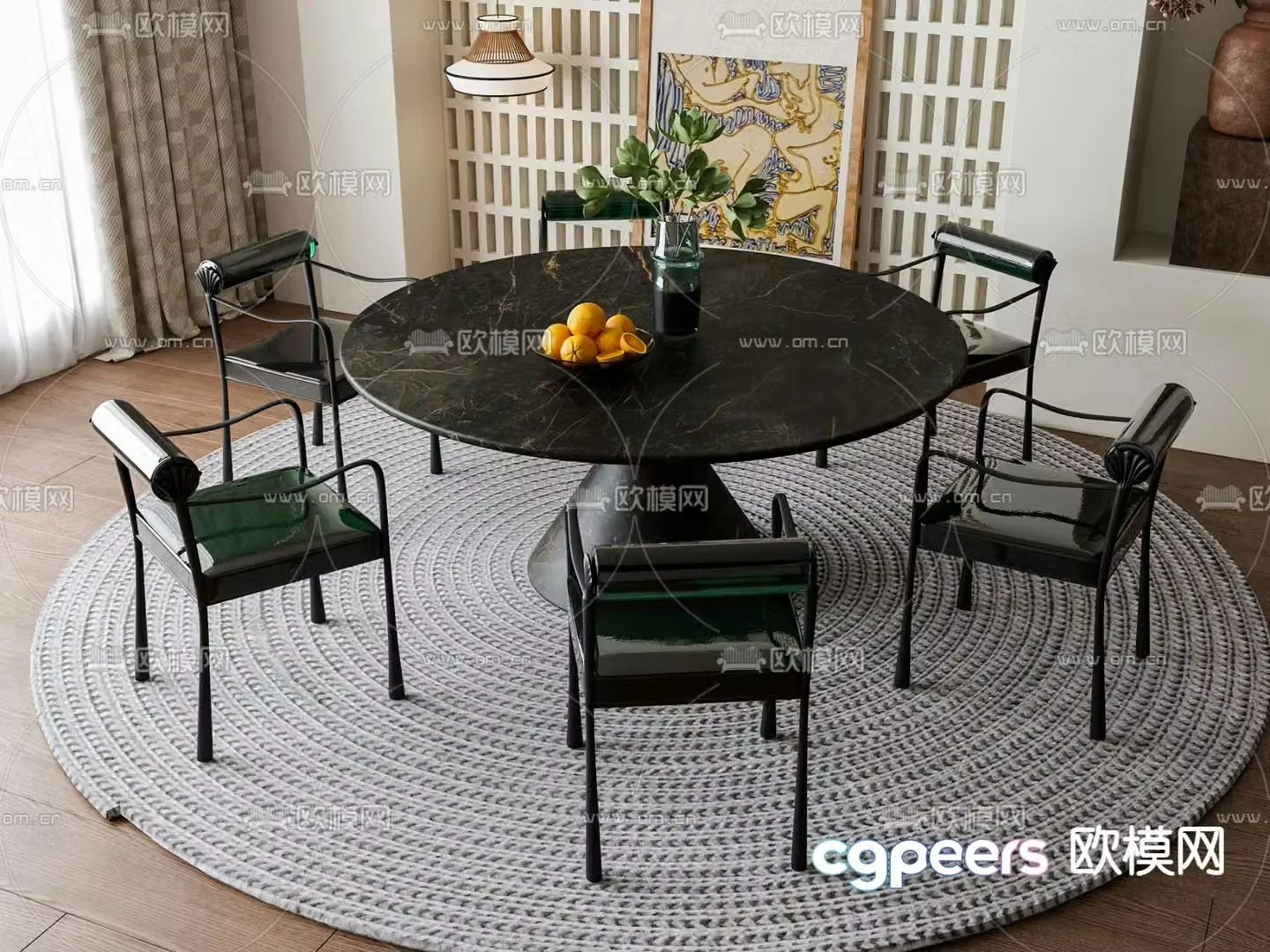 Round dining table and chairs 3d model
