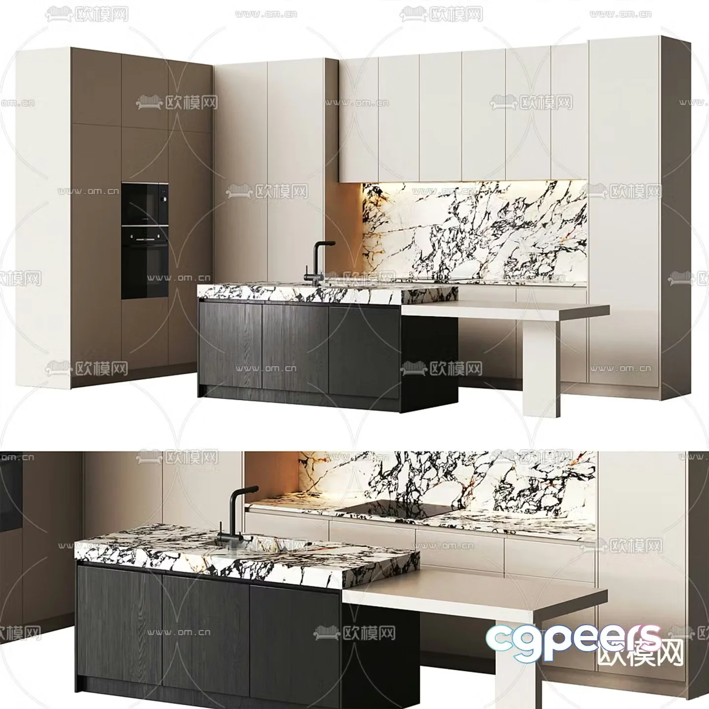 modern kitchen cabinets island 3d model