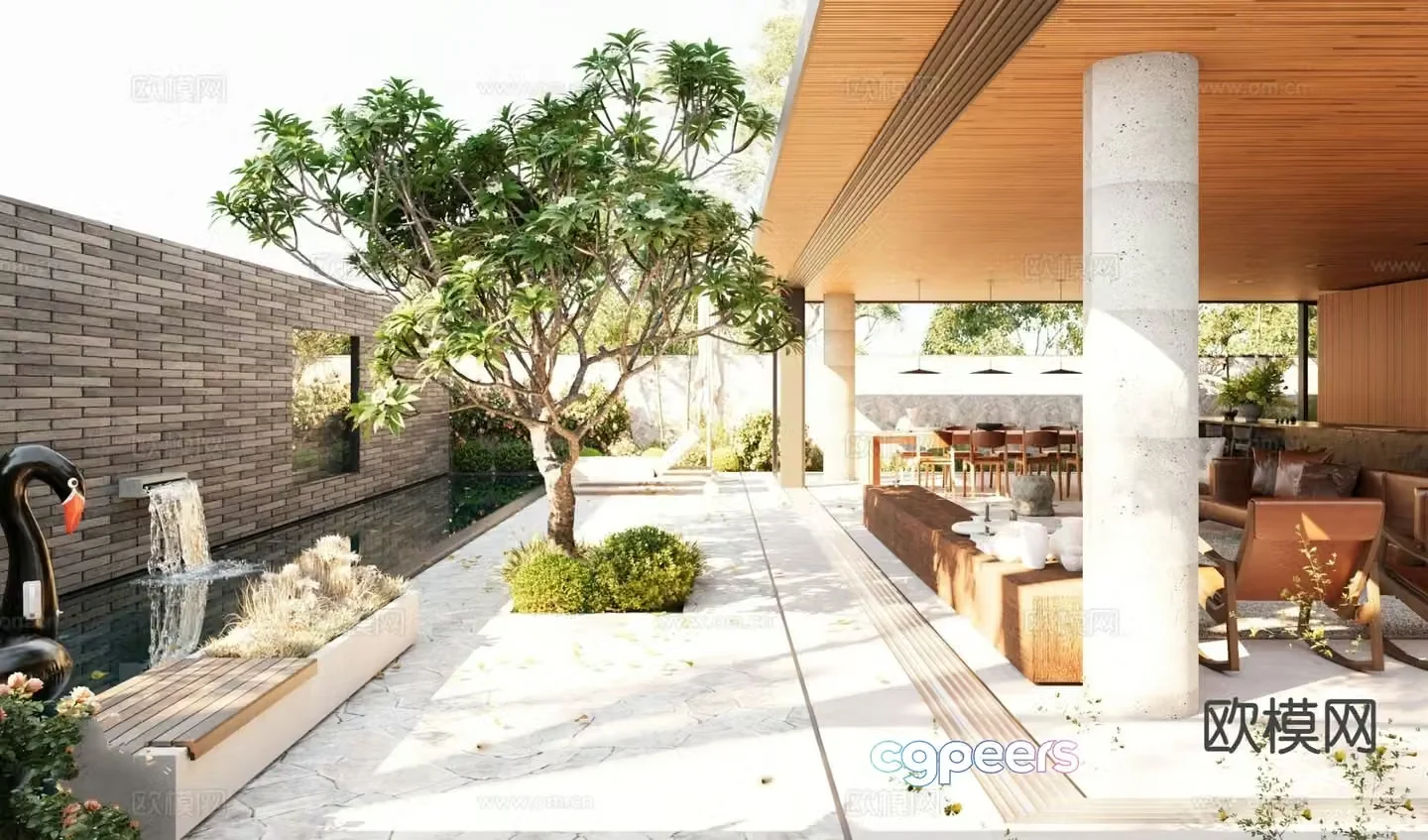 Modern villa courtyard garden 3d model