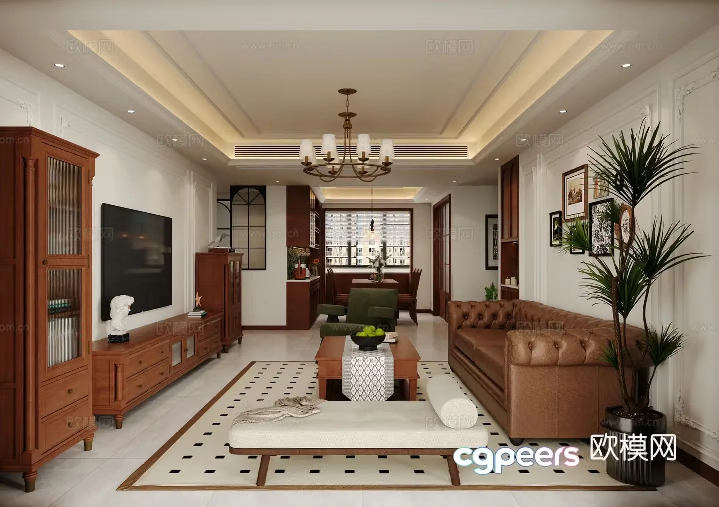 American retro living and dining room 3d model