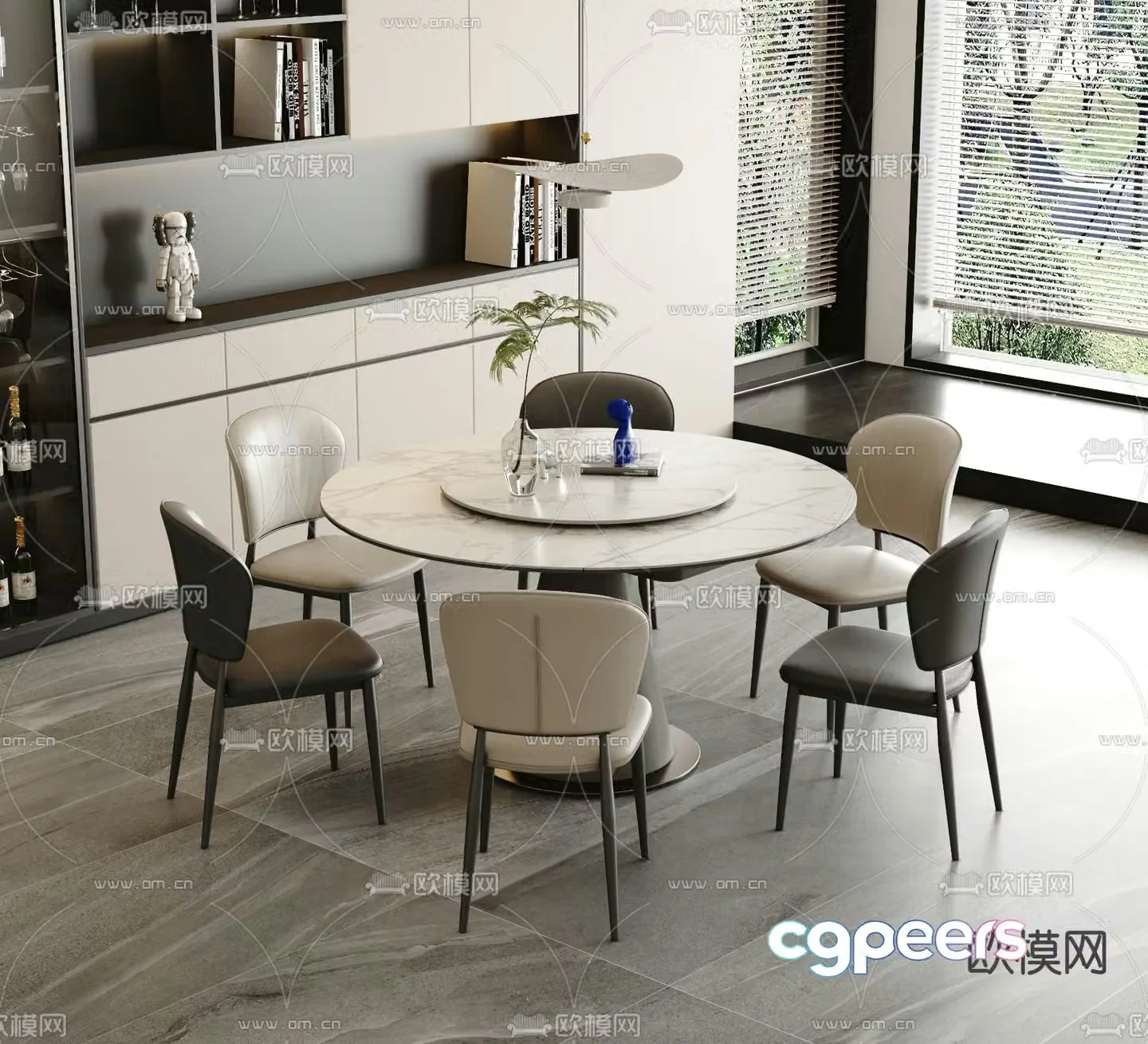 Round dining table and chairs 3d model