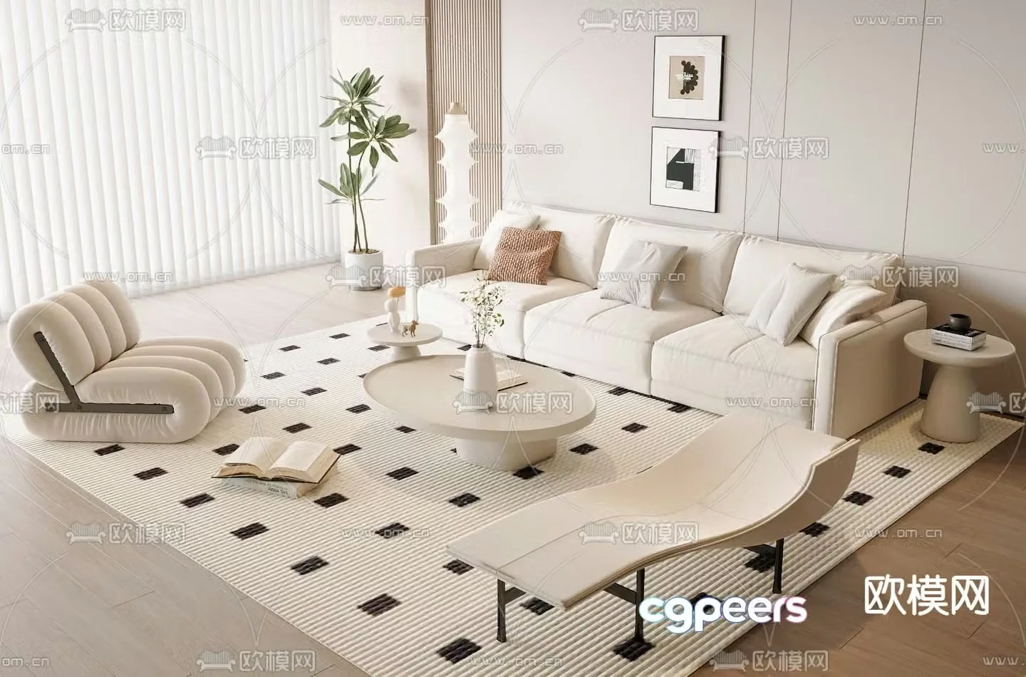Cream style modular sofa 3d model