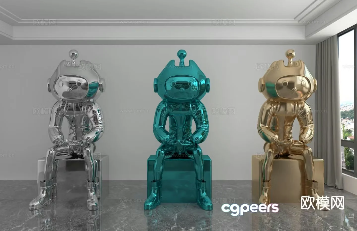 Modern color laser astronaut trendy ornament 3D model