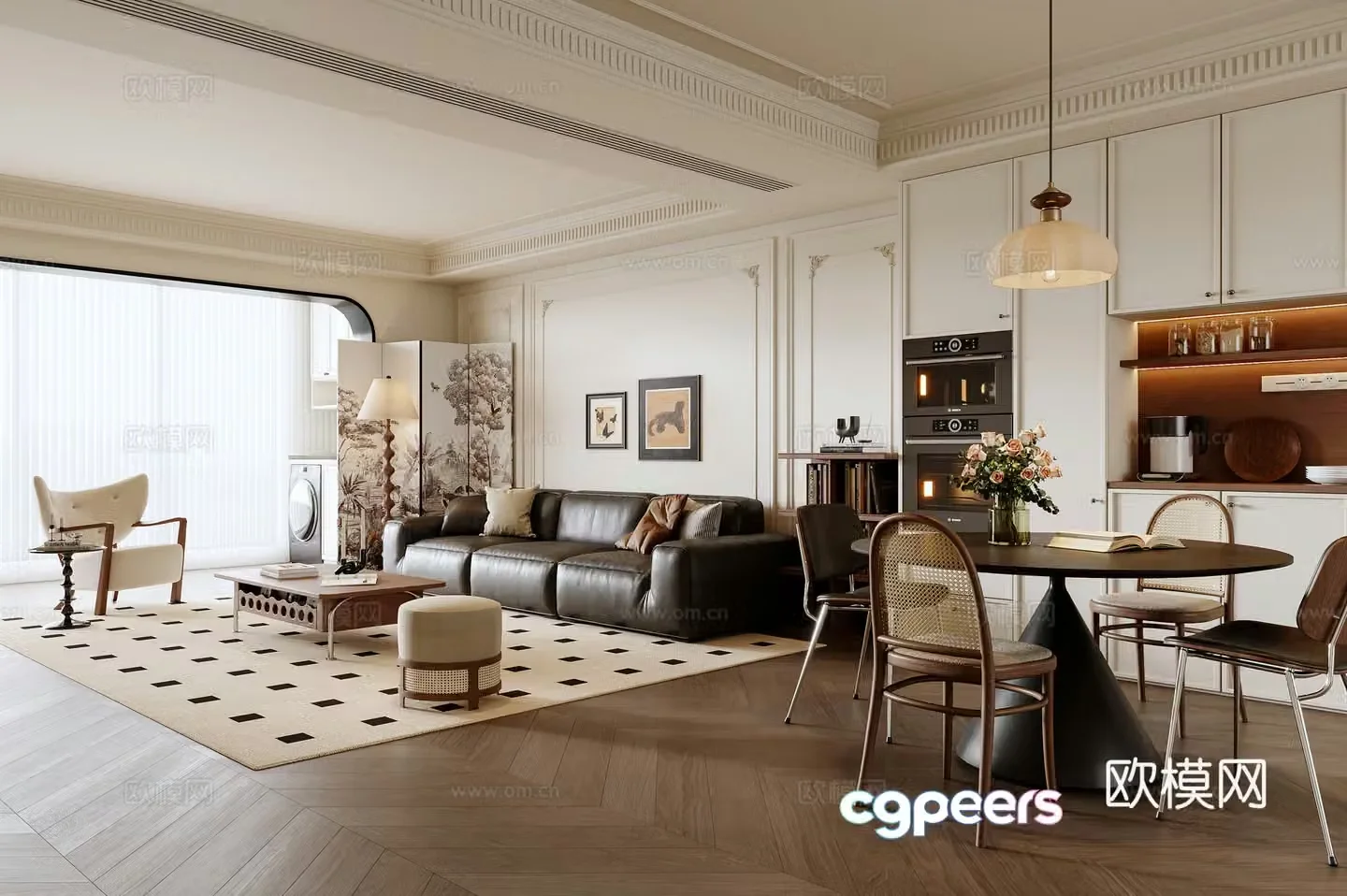 French living and dining room 3d model