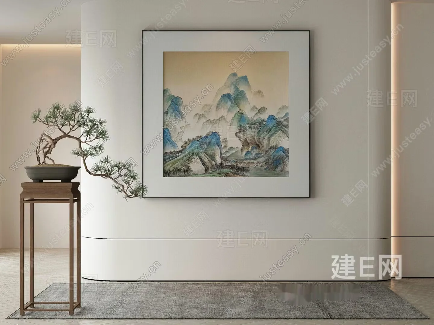 A Framed Painting Of A Mountain Landscape 3D Model – 11155 – VRAY Render