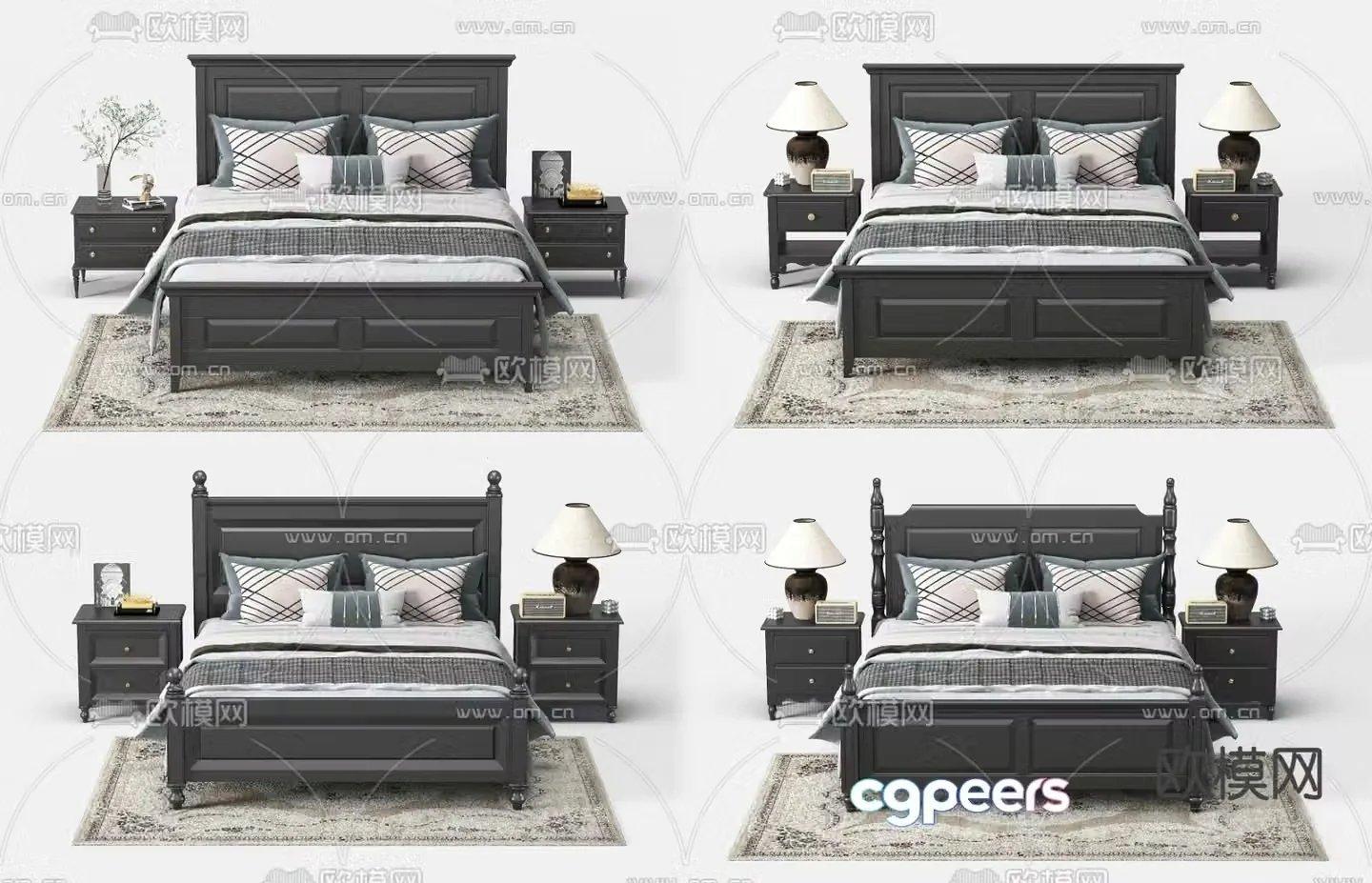 American double bed 3d model