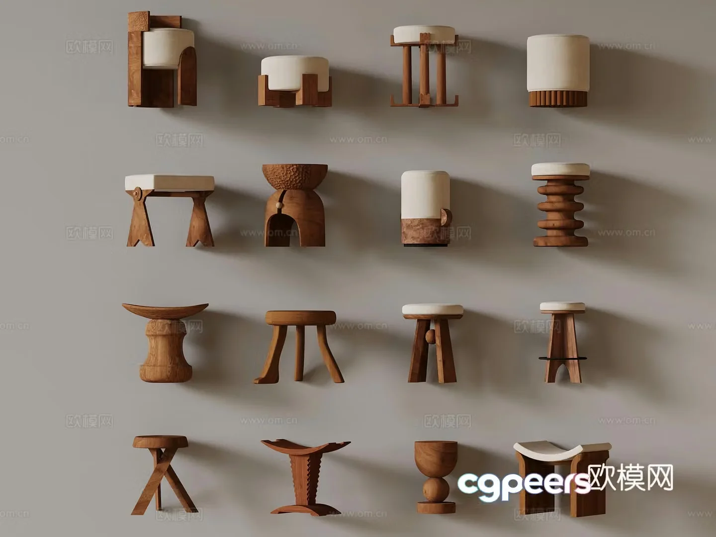 Middle-aged round stool 3D model