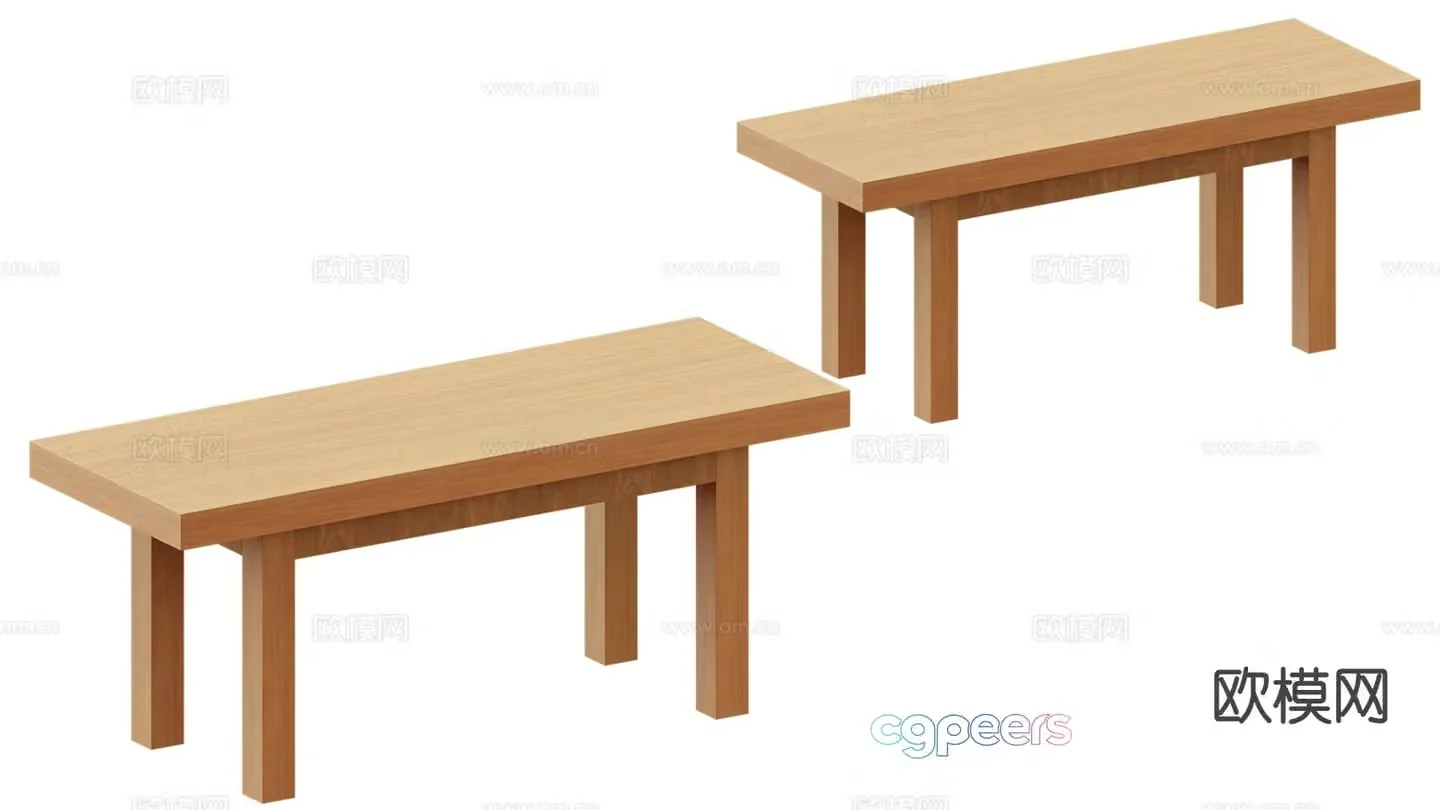 Log style wooden stool low stool bench stool 3d model