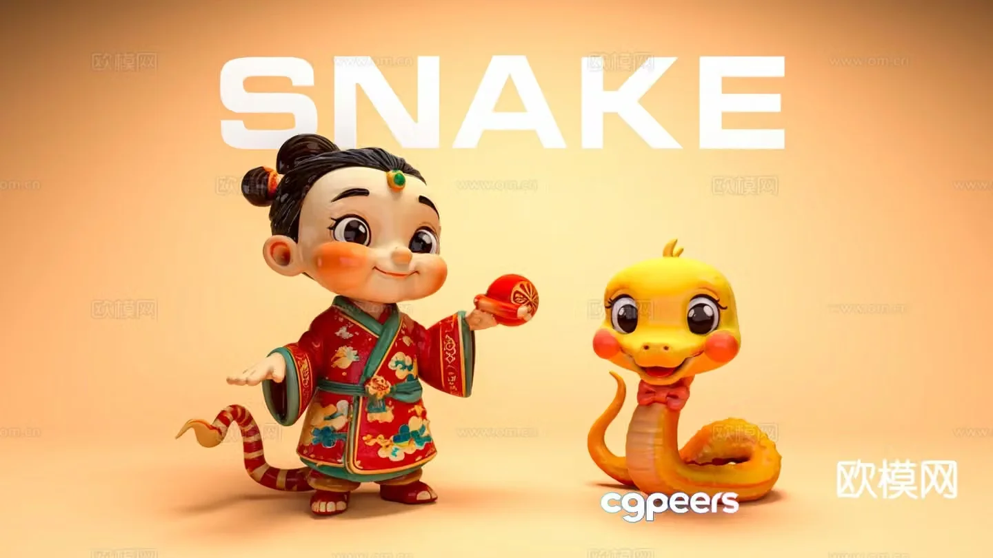 Chinese style snake mascot beautiful 3d model