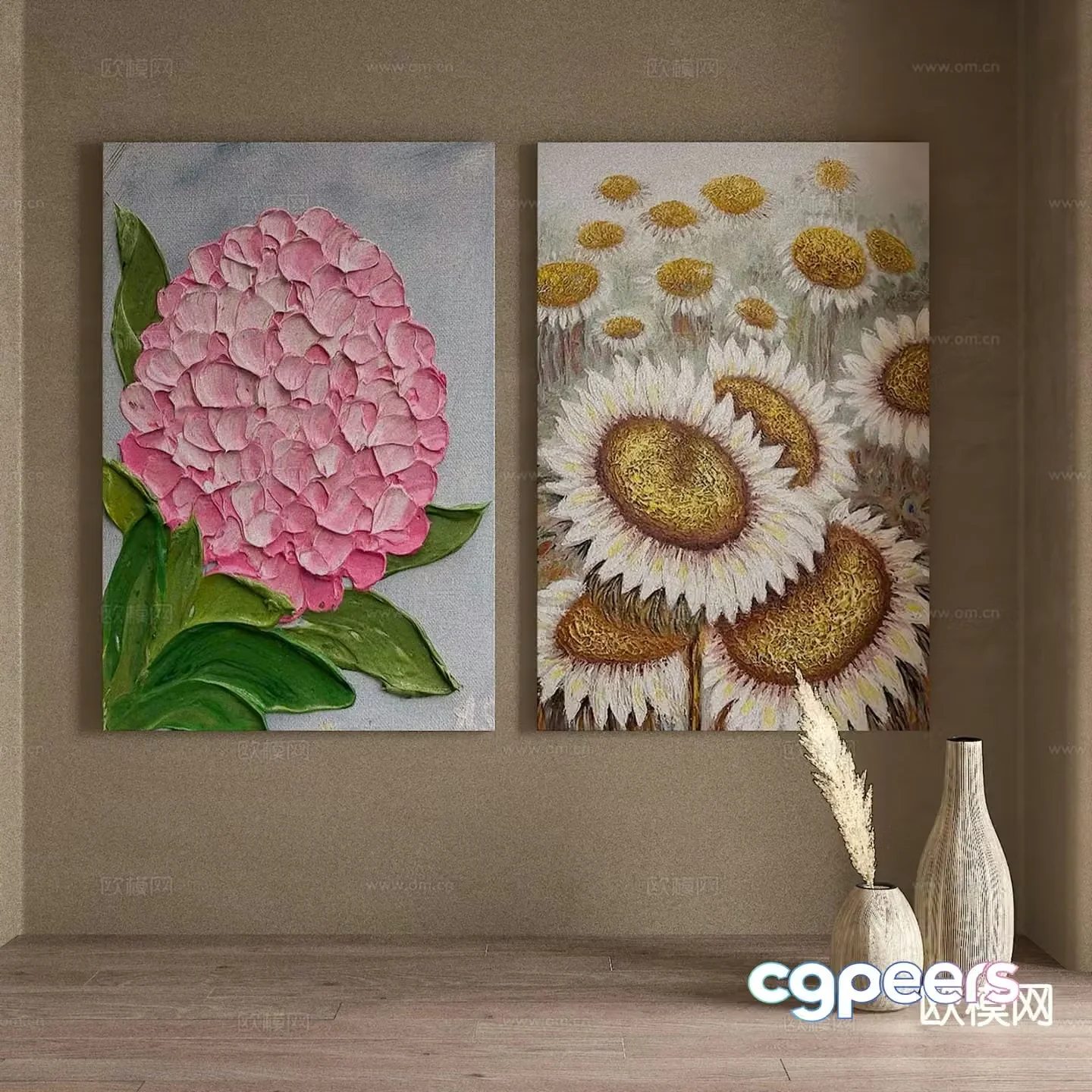 American retro oil painting flower painting decorative painting 3D model