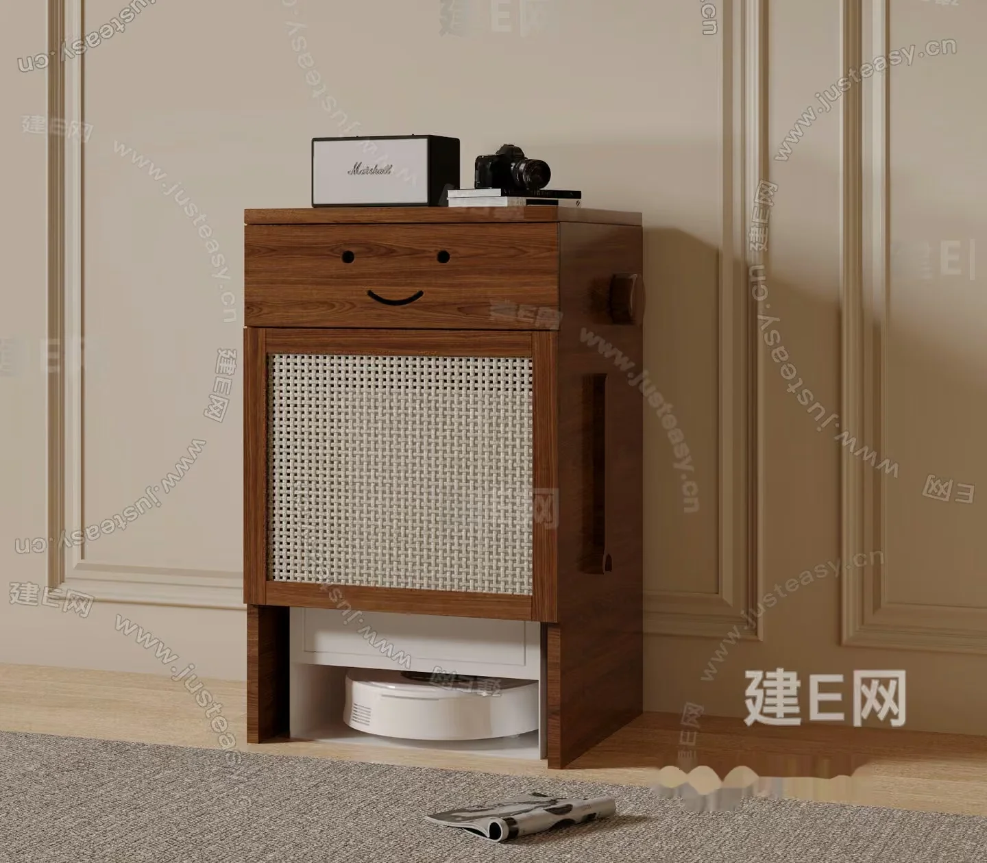 A Wooden Cabinet With A Wicker Door 3D Model – 2895 – VRAY Render