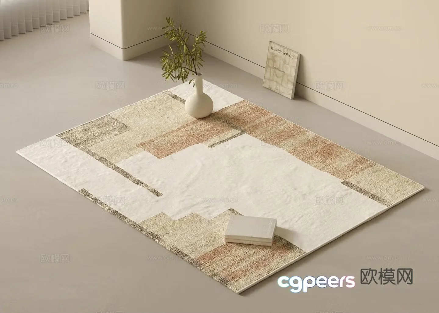 Modern carpet Striped carpet Lazy sofa Plant potted abstract carpet Square carpet 3d model