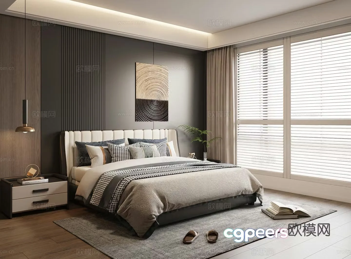 Modern bedroom premium gray bedroom second bedroom double bed 3d model