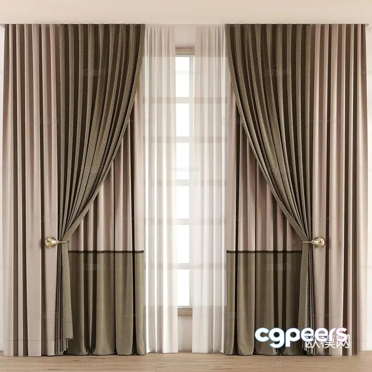 New Chinese style fabric curtain gauze curtain 3D model
