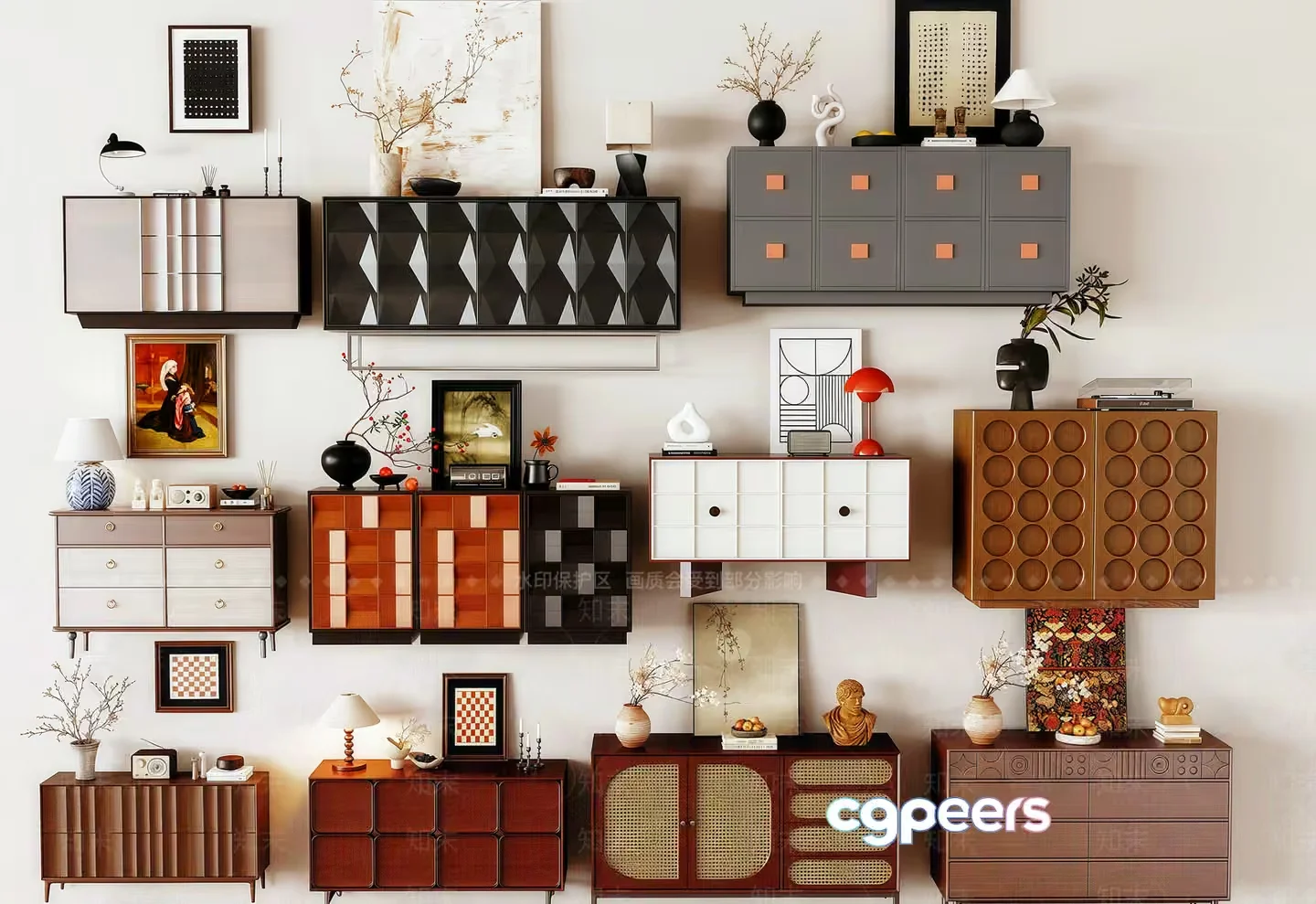 A Collection Of Mid-Century Modern Furniture 3D Model – 8646 – VRAY Render