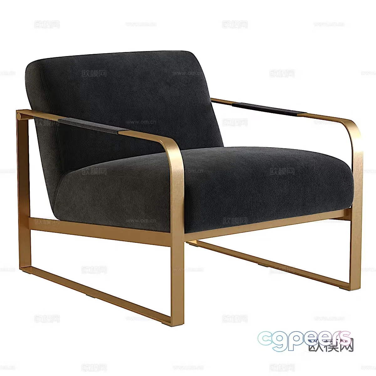 Modern light luxury minimalist Hadiya black velvet armchair 3d model