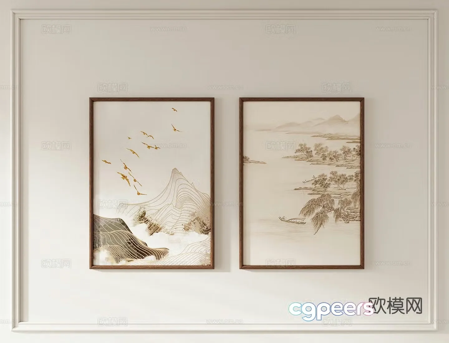 New Chinese style Zen hanging paintings Combination hanging paintings 3D model