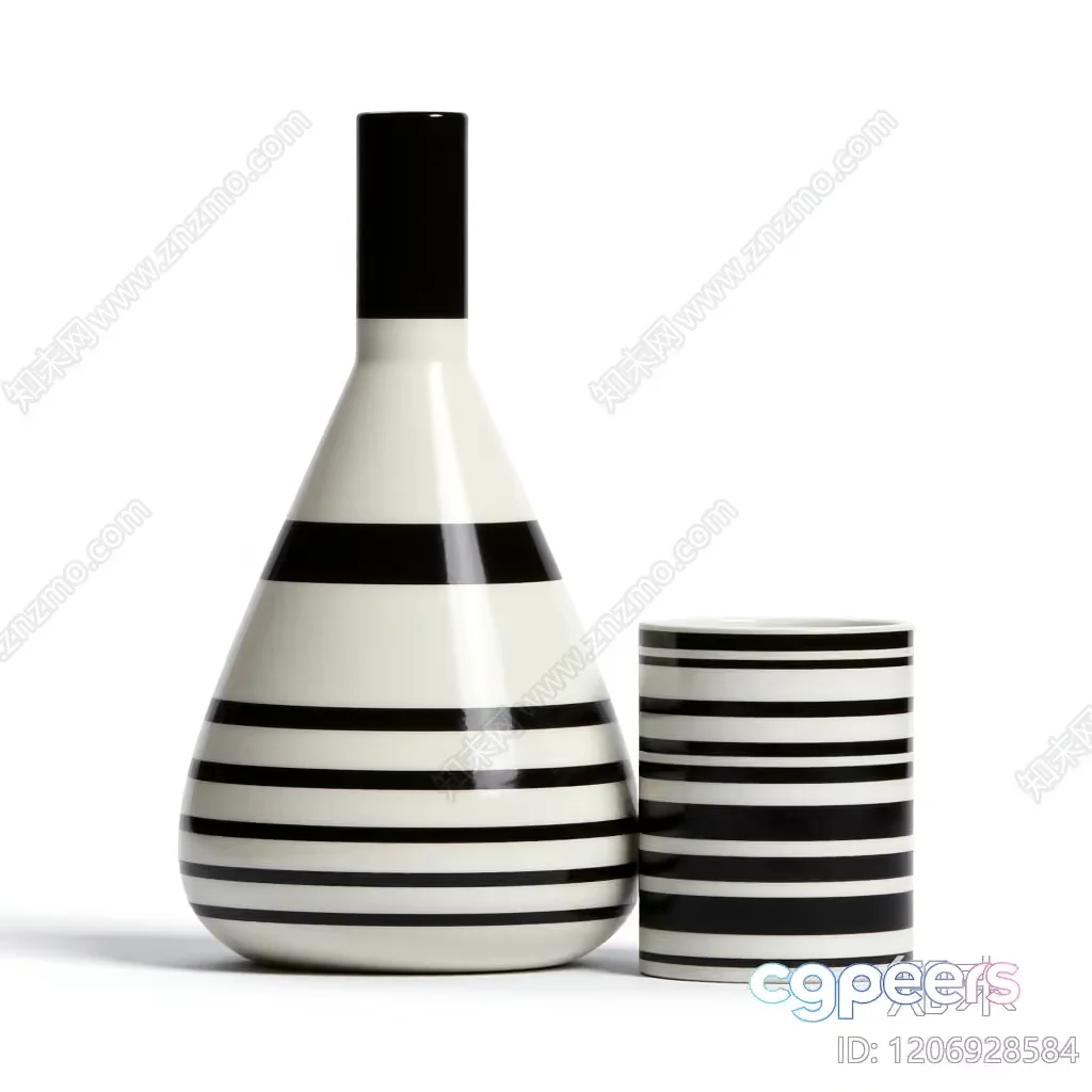 Black And White Striped Vase 3D Model – 8192 – VRAY Render