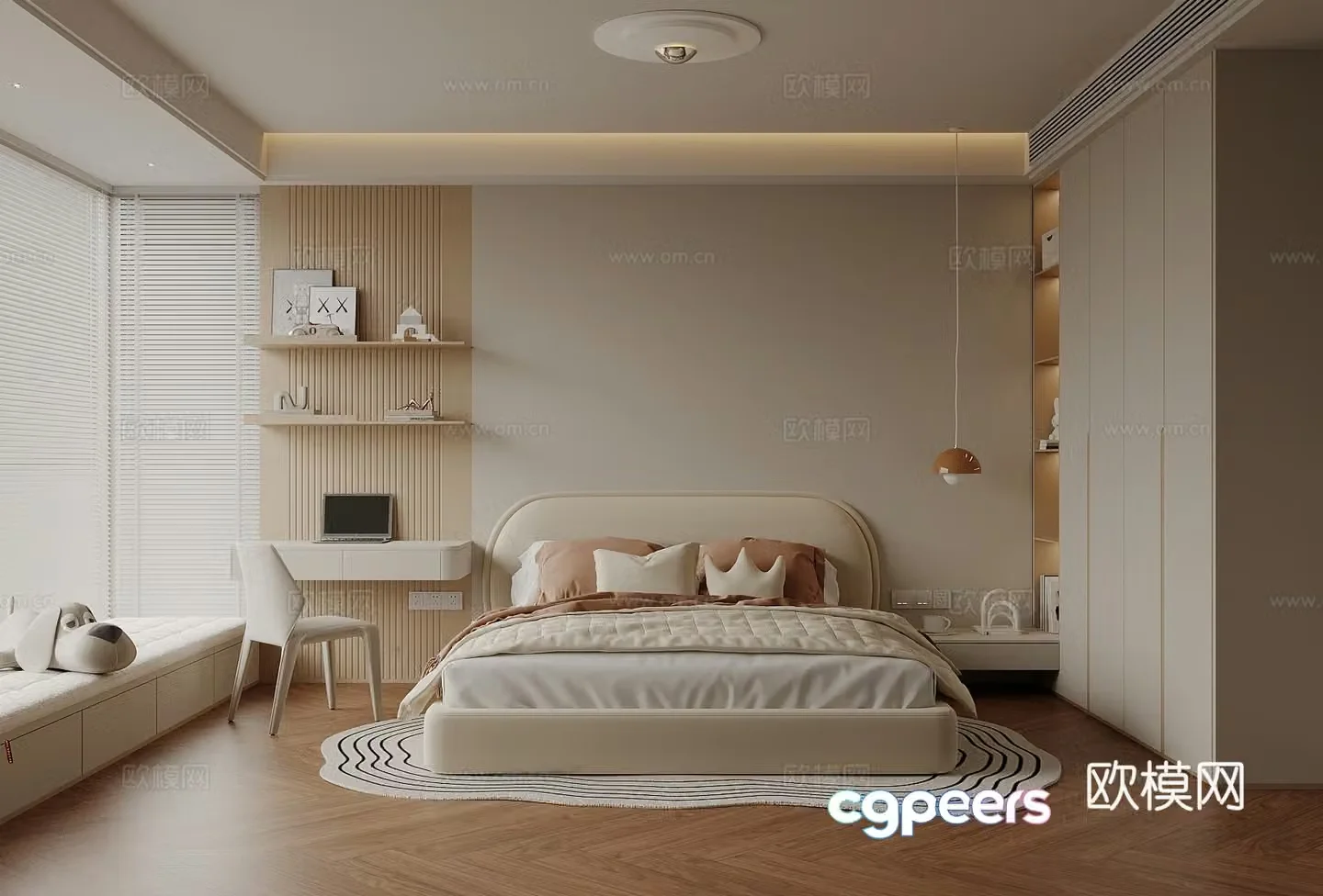 Modern bedroom Children’s room Double bed Desk 3d model