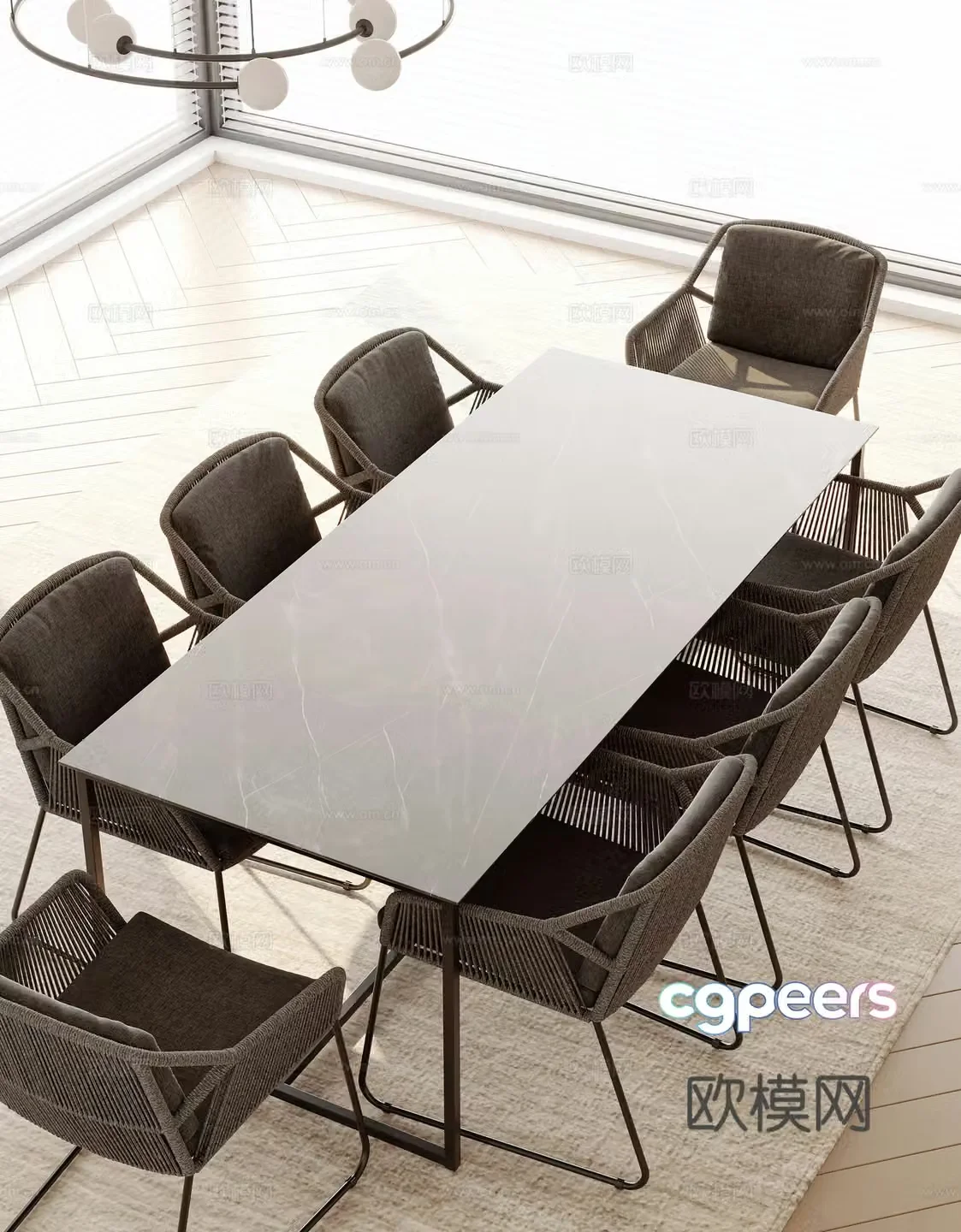 Modern outdoor dining table and chairs 3d model
