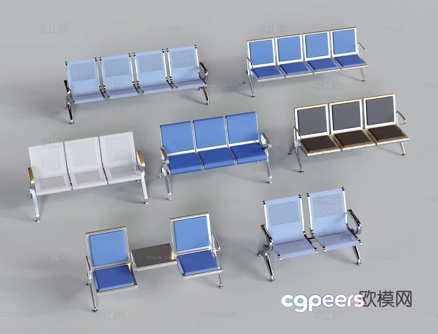 Modern multi-person row chairs waiting chairs long row chairs one-piece row chairs 3D model