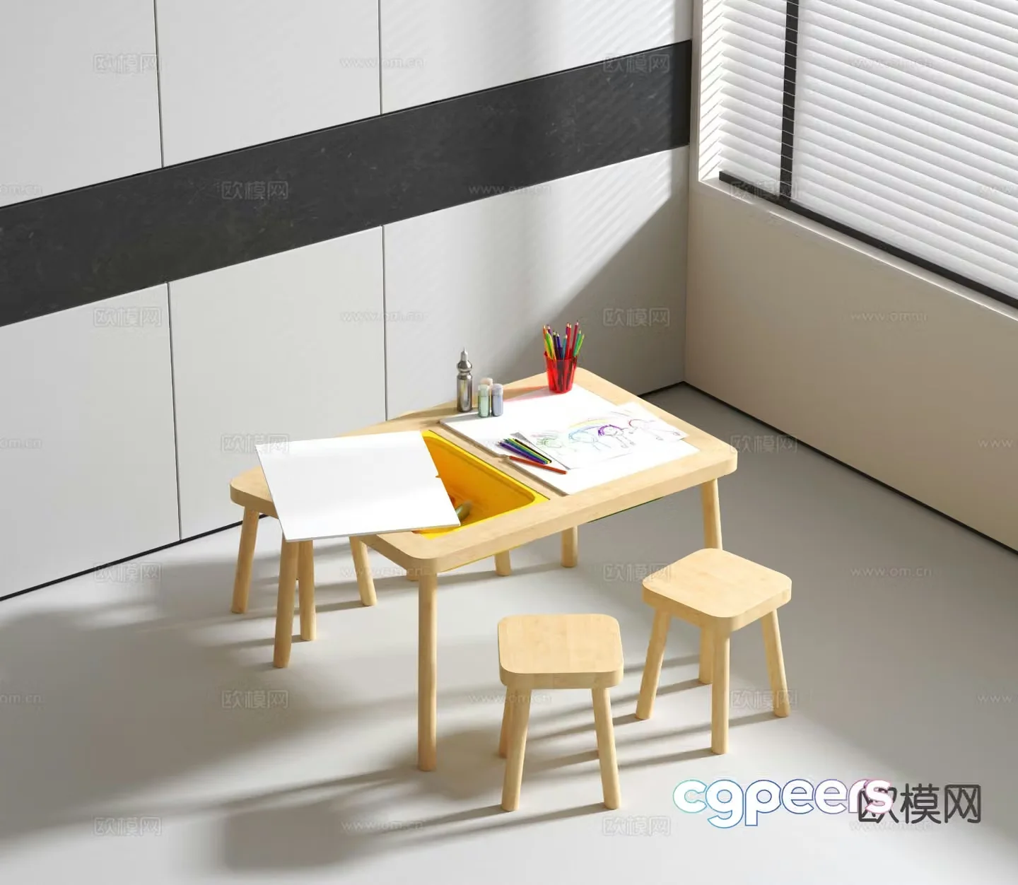 Log style children’s table and chair 3D model
