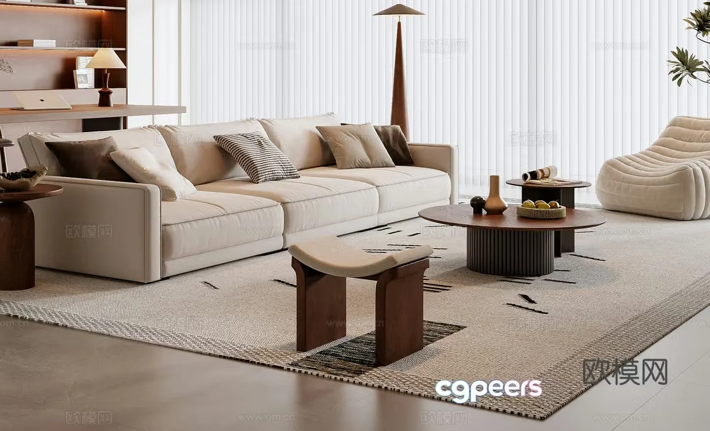 Medium style sofa coffee table combination 3D model