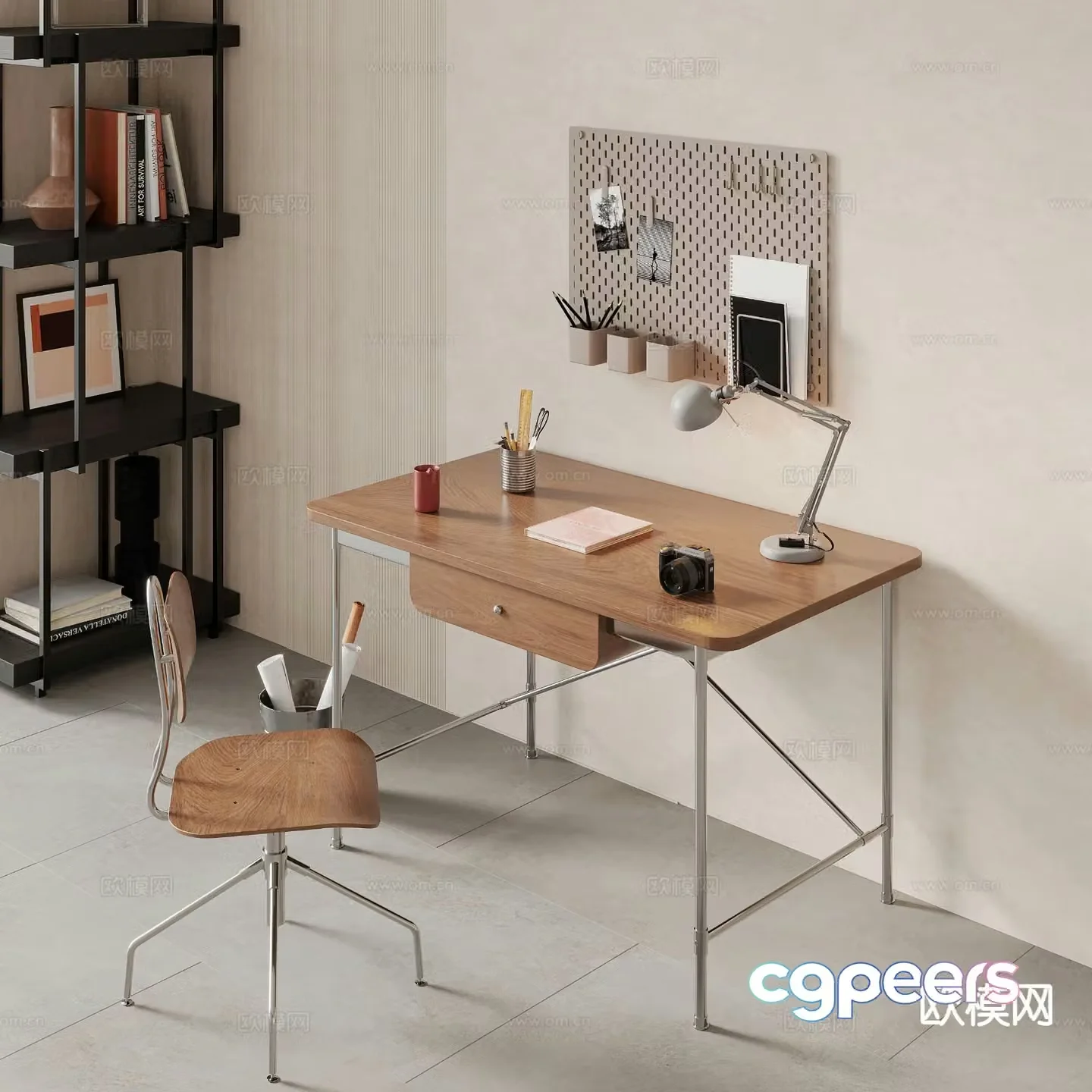 Medieval style desk chair computer table 3d model