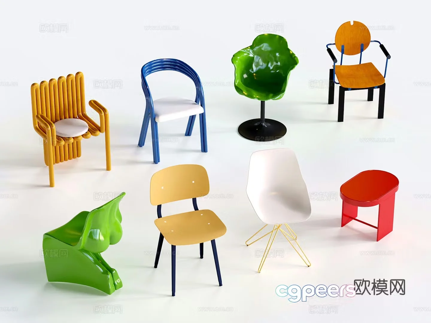Dopamine Single Chair Memphis Dining Chair Bauhaus Stool 3D Model