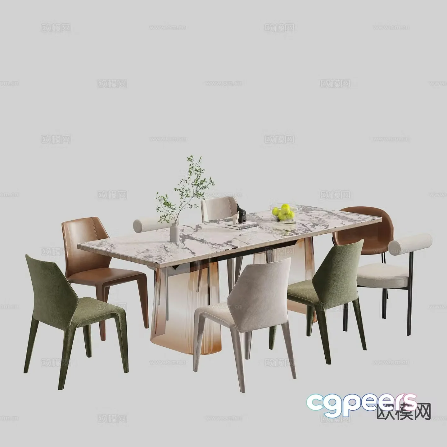 Modern dining table and chairs 3d model