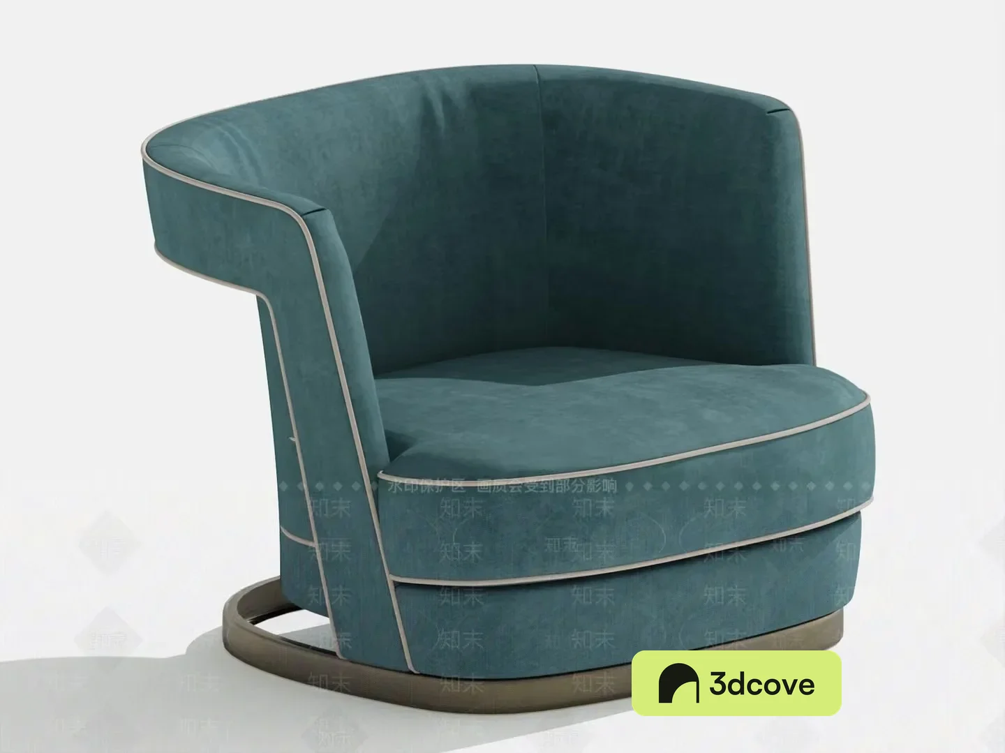 A Blue Chair With A Rounded Back And Armrests
