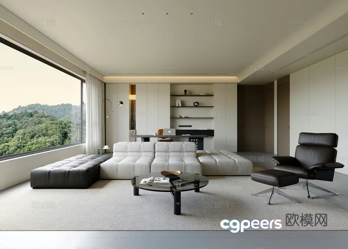 Modern minimalist living and dining room 3D model