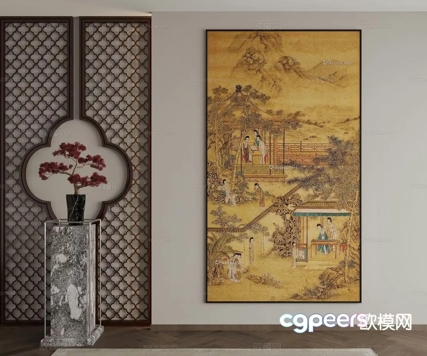 New Chinese style ink painting landscape painting decorative painting 3D model