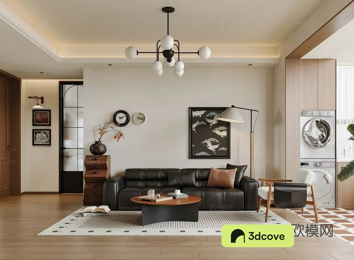 Medium living room tea table combination Medium chandeliers Medium hang paintings Medium 3D model of bathroom door