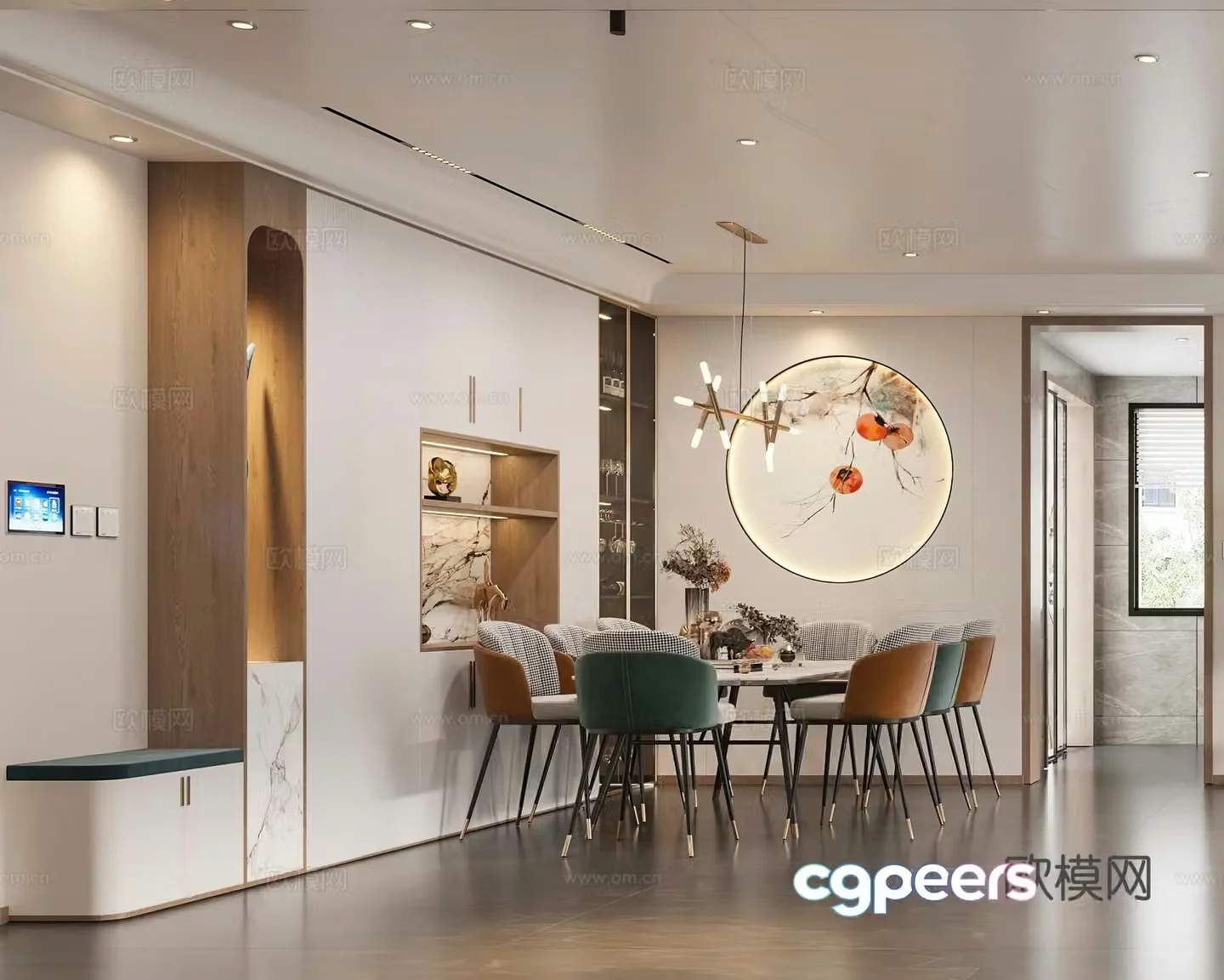 Modern restaurant Light luxury restaurant Dining table Wine cabinet Shoe cabinet New Chinese restaurant Living and restaurant 3D model