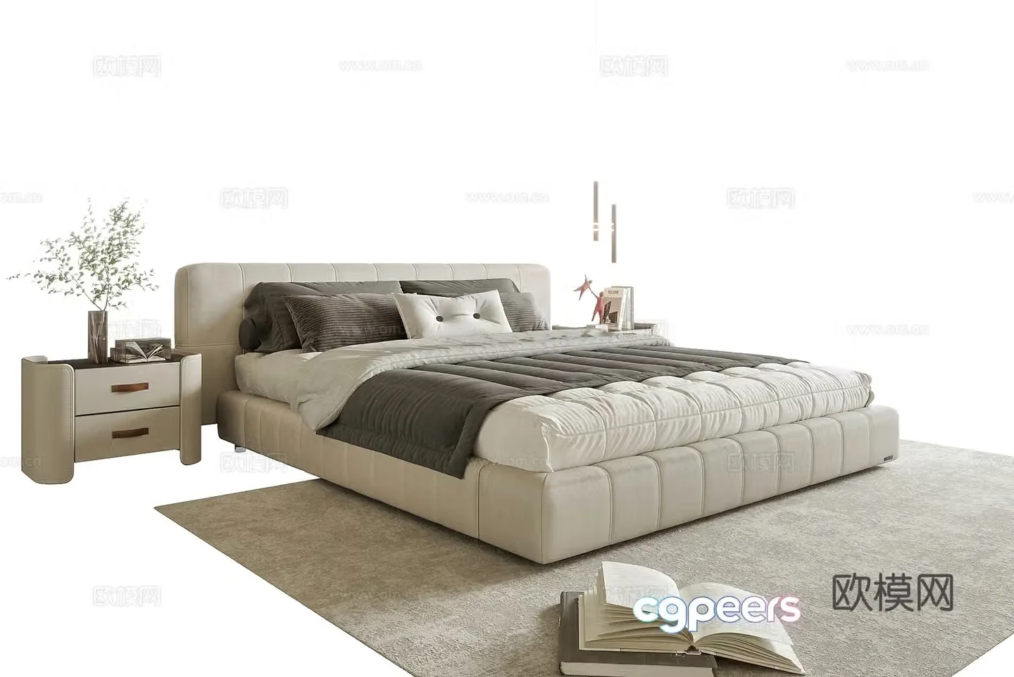 Modern double bed nightstand 3d model
