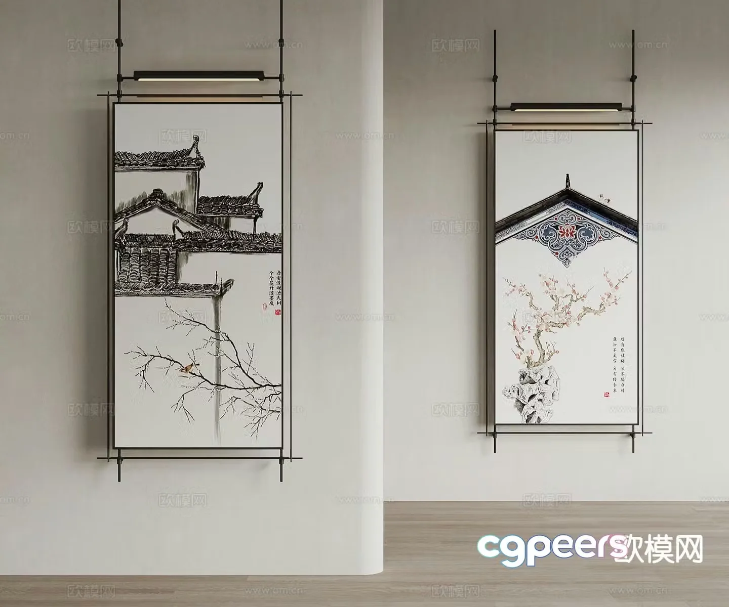 New Chinese style decorative painting architectural painting hanging painting 3D model