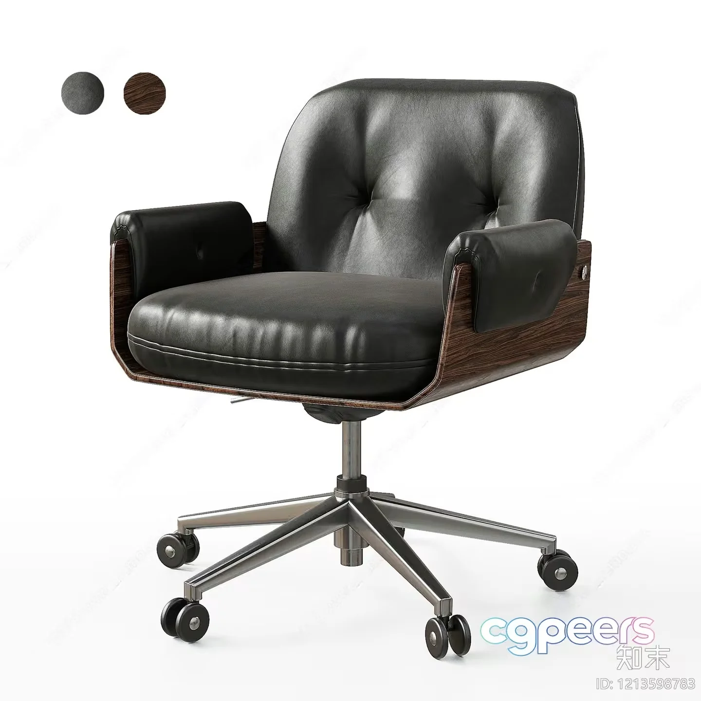 A Black Leather Chair With A Wooden Frame 3D Model – 21825 – VRAY Render