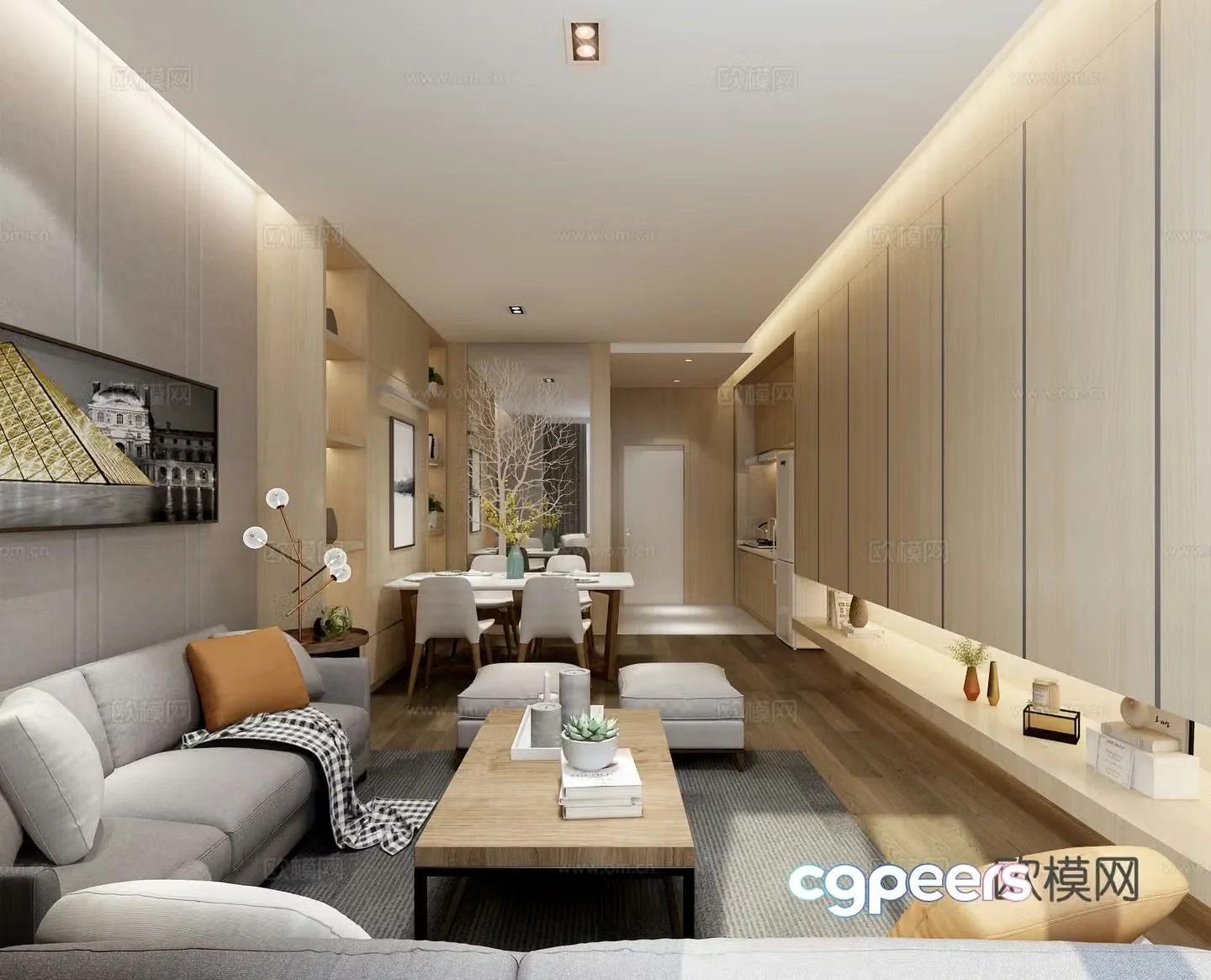 Modern style model room sofa dining table 3d model
