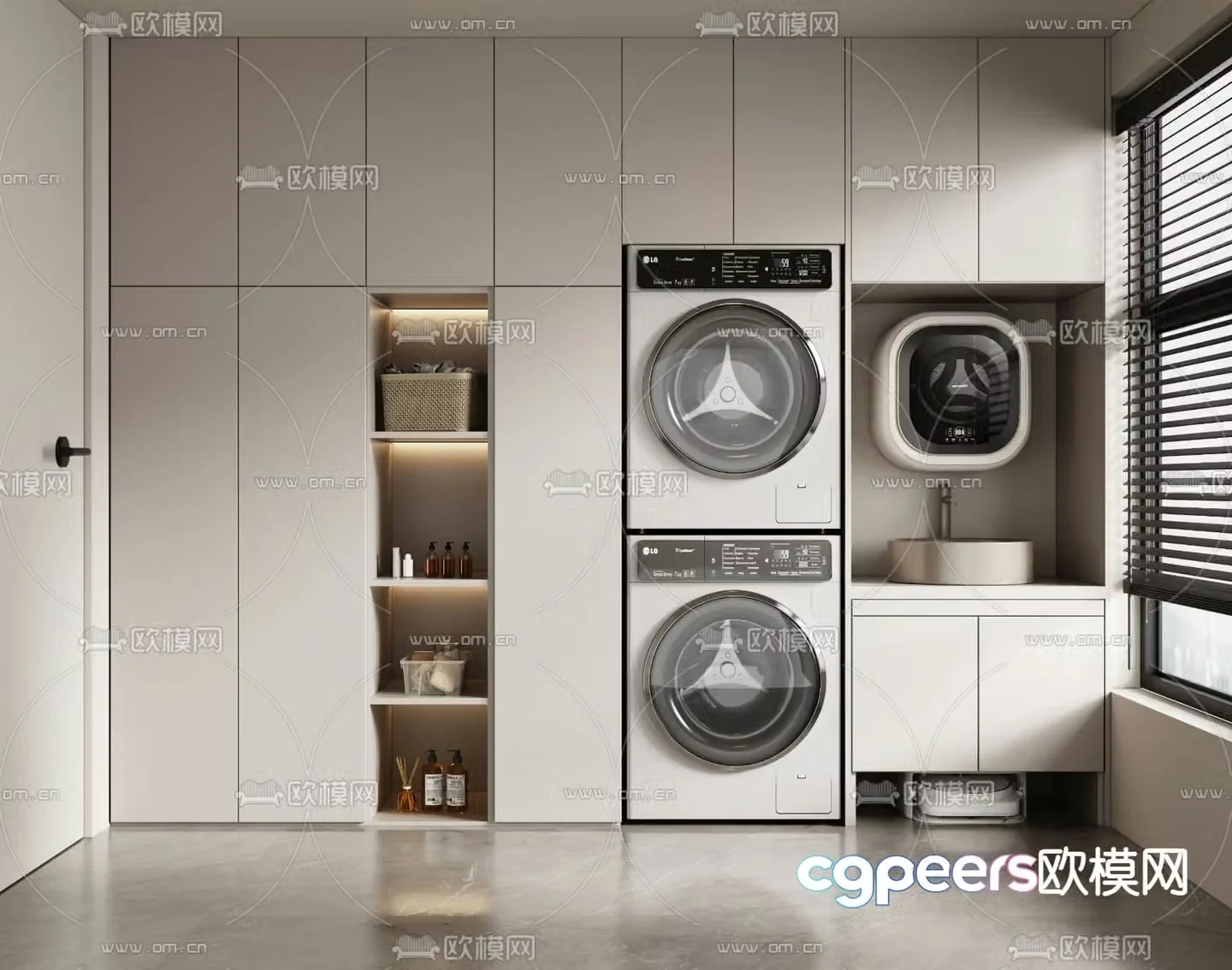Balcony cabinet washing machine cabinet 3d model