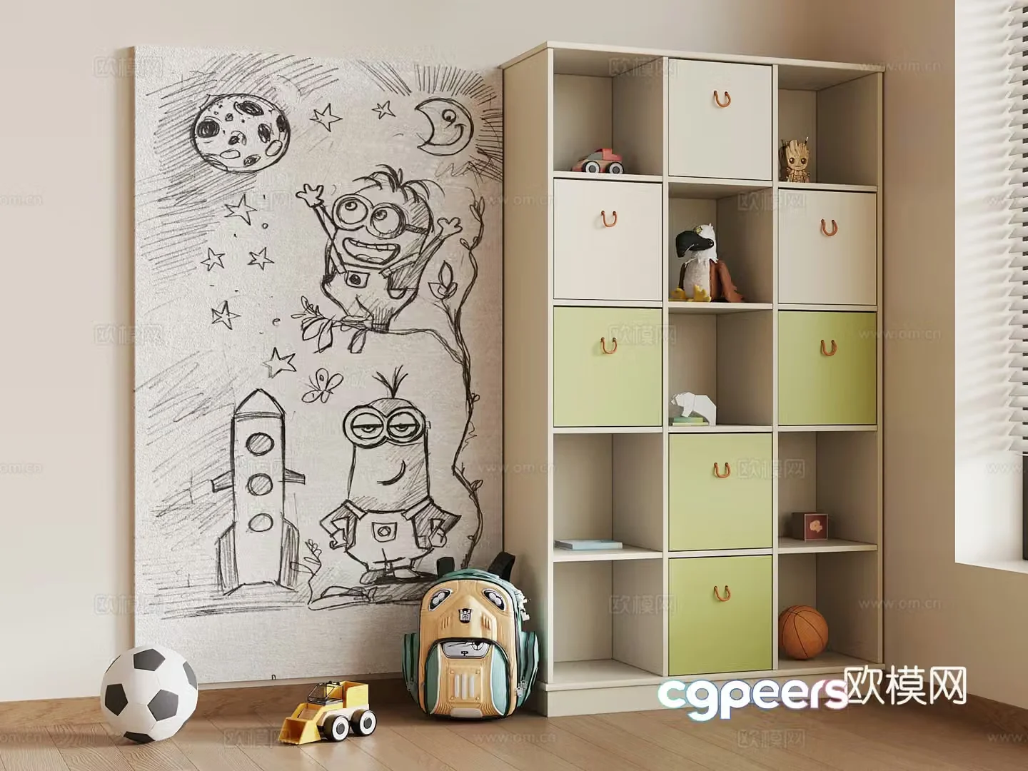 Modern children’s locker schoolbag bookcase 3d model