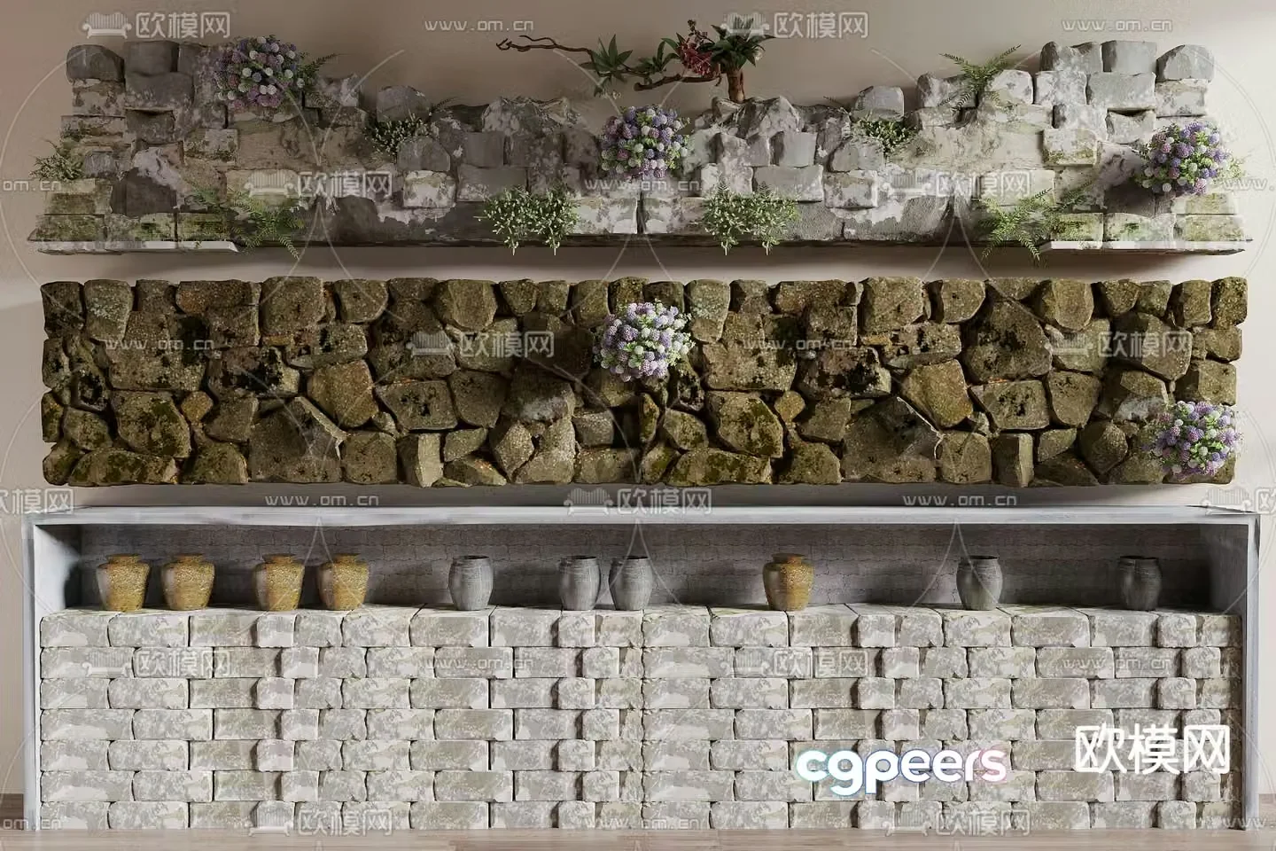 Modern stone low wall stone block 3d model
