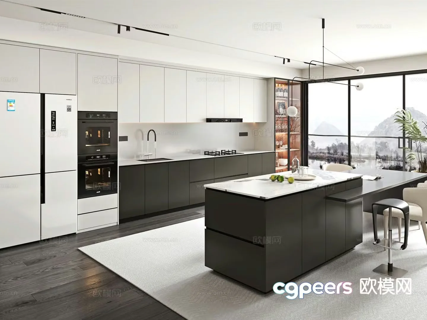 Modern island kitchen 3d model