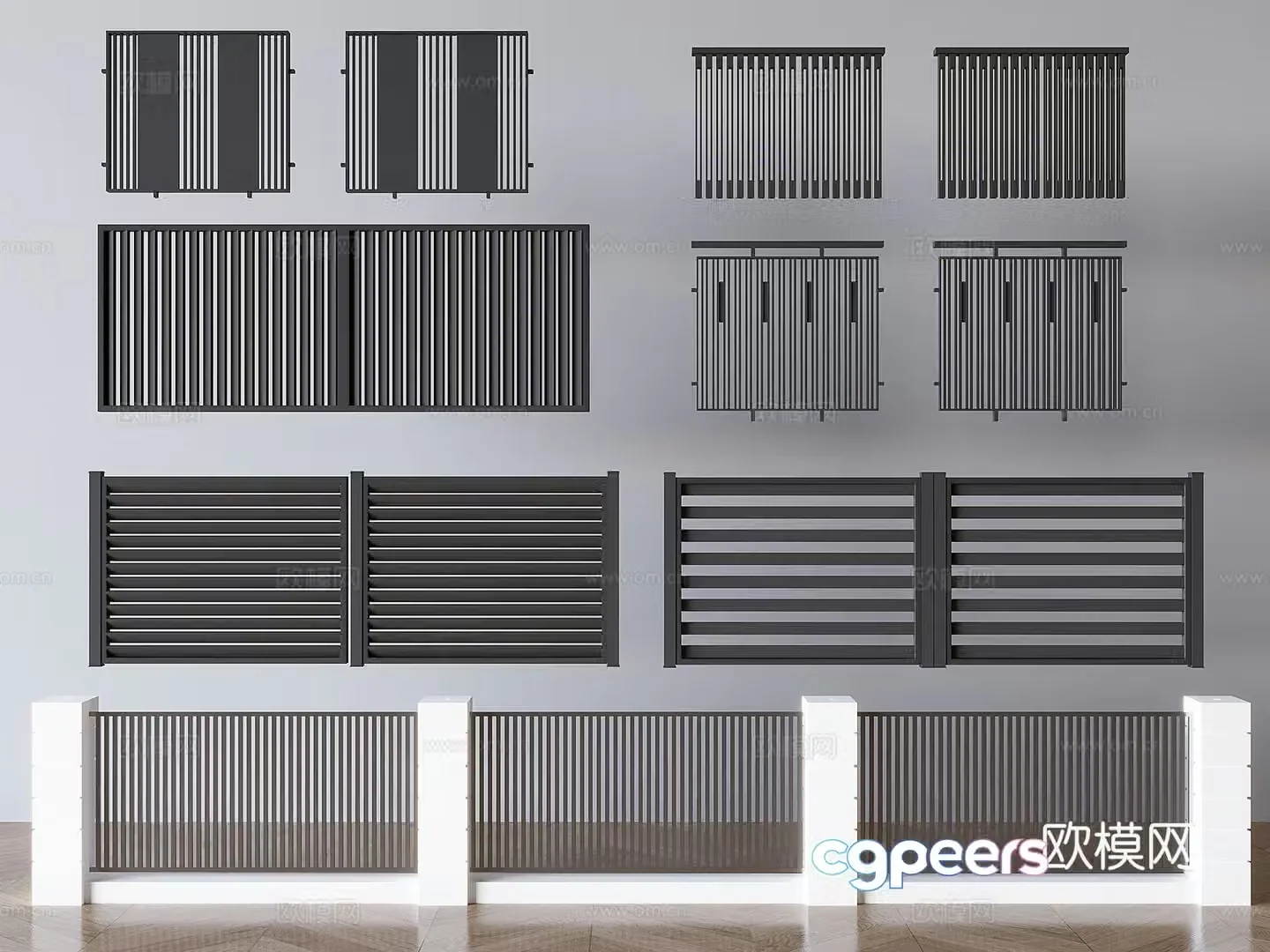 Wrought iron railing fence guardrail louvered stair guardrail 3d model