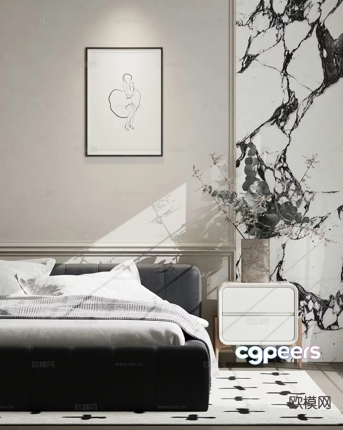 Modern double bed 3d model