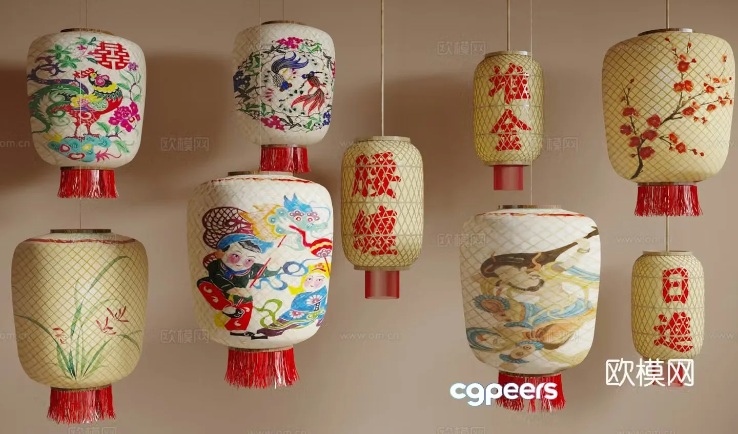 Chinese oil paper lantern Chaoshan bamboo lantern handmade bamboo lantern 3D model