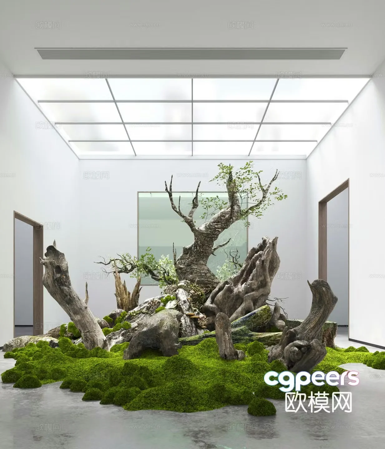 Modern indoor dead wood landscaping 3d model
