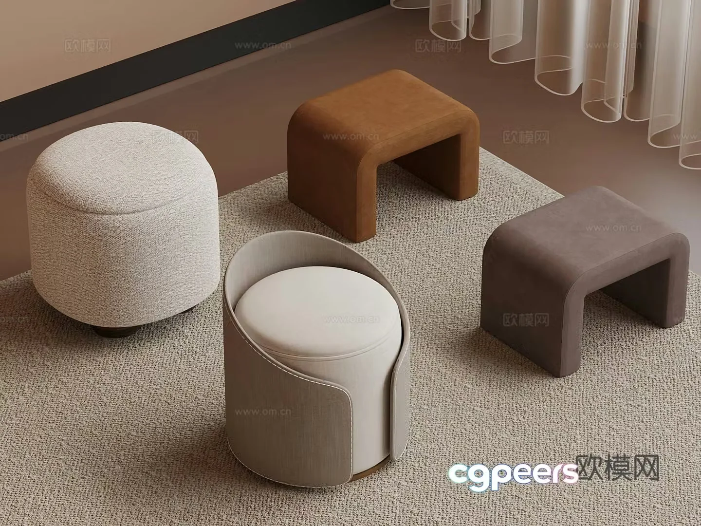 Modern cream style sofa stool shoe change stool low stool round stool 3d model