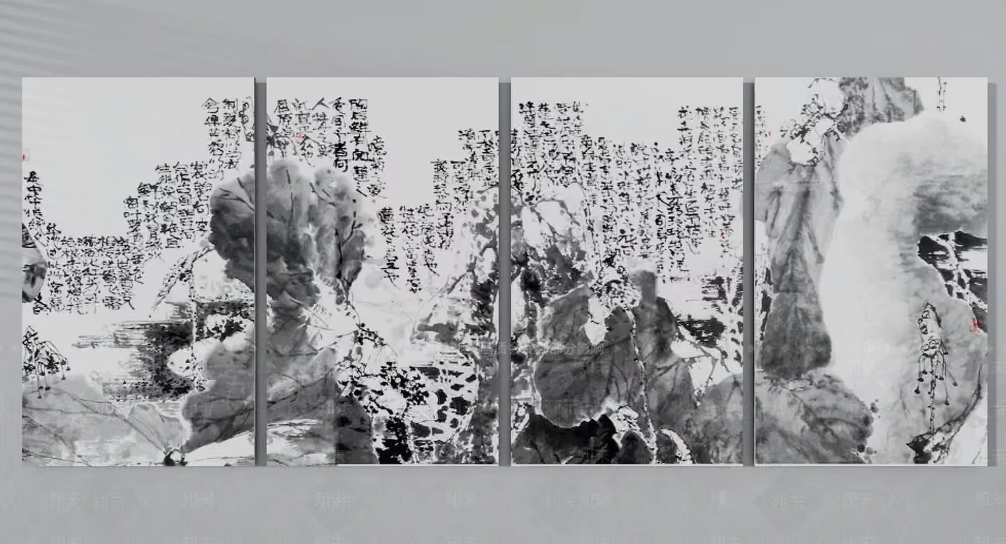 Chinese Calligraphy On Canvas 3D Model – 8614 – VRAY Render