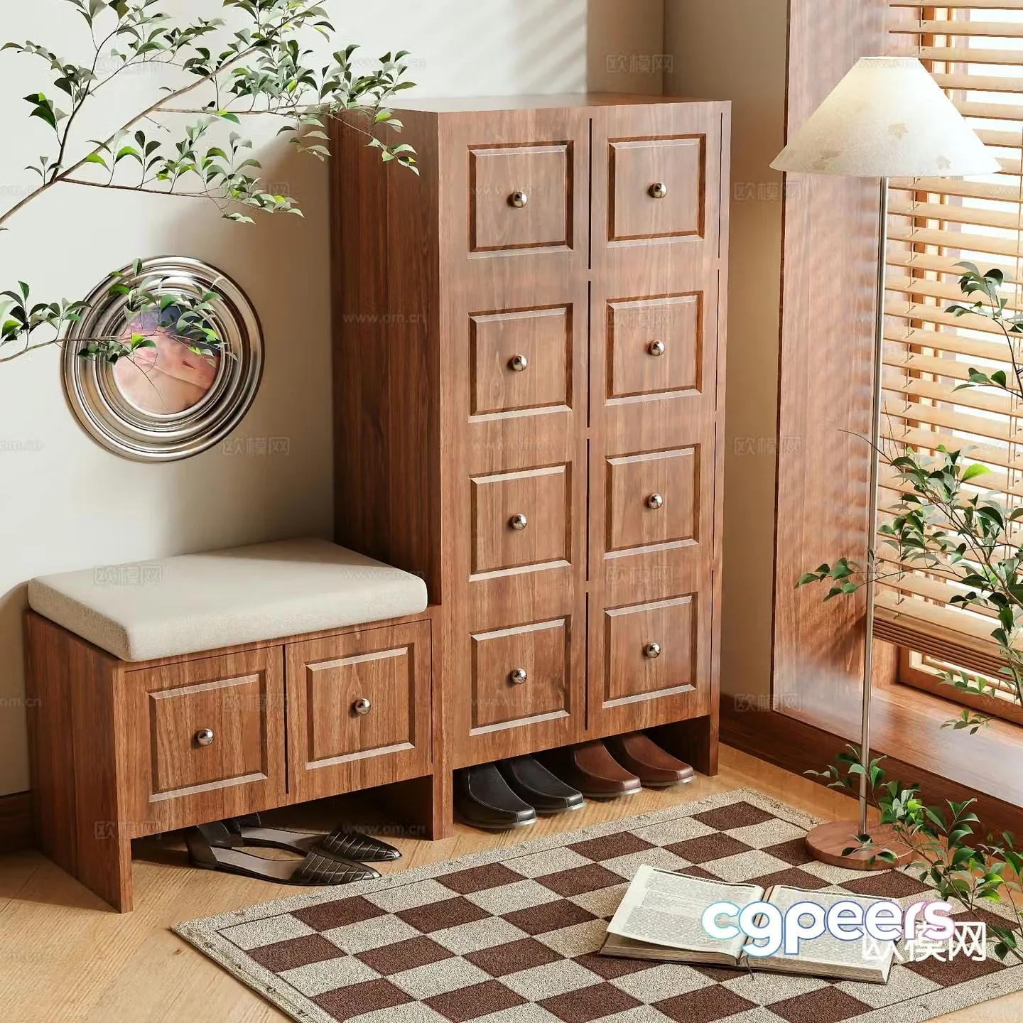 Log style cupboard shoe cabinet 3d model